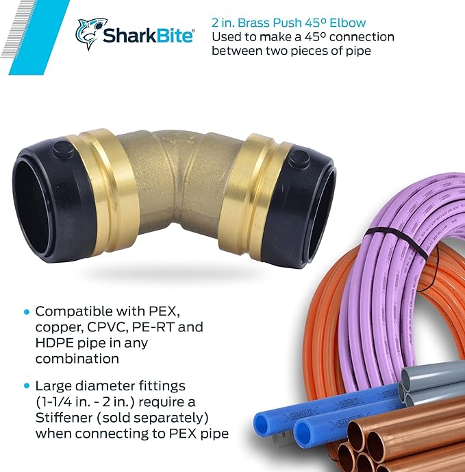 SharkBite 1-1/4 x 1-1/4 Inch 45 Degree Elbow, Push-to-Connect Brass Plumbing Fitting, UXL0535
