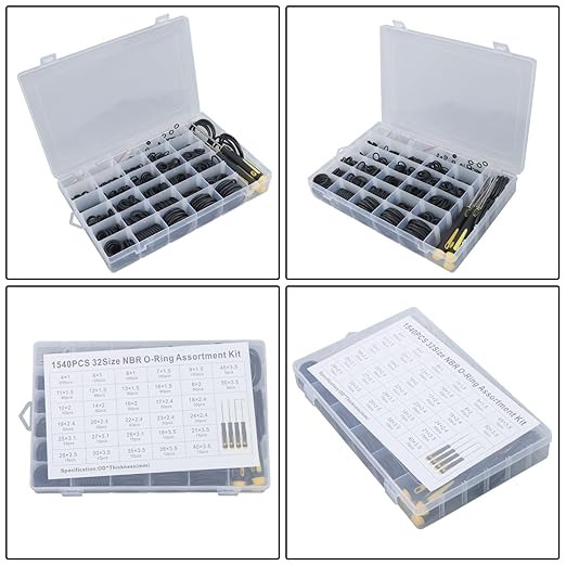 findmall 1540Pcs 32-Size NBR O-Ring Assortment Kit and 4-Piece Accuracy Pick and Hook Set for Automotive, Plumbing, and Mechanical Sealing Repair