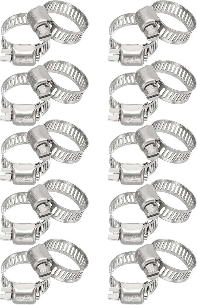 PATIKIL 20 Pcs Adjustable Hose Clamps,1/2"-3/4" (13mm-19mm) 304 Stainless Steel Worm Gear Drive Duct Pipe Clamp for Plumbing Automotive Mechanical Hose Connections, Silver