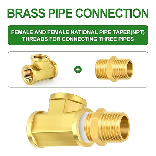 TAISHER 8PCS Brass Tee Fitting, 1/4" x 1/4" x 1/4" NPT Female Pipe Fittings