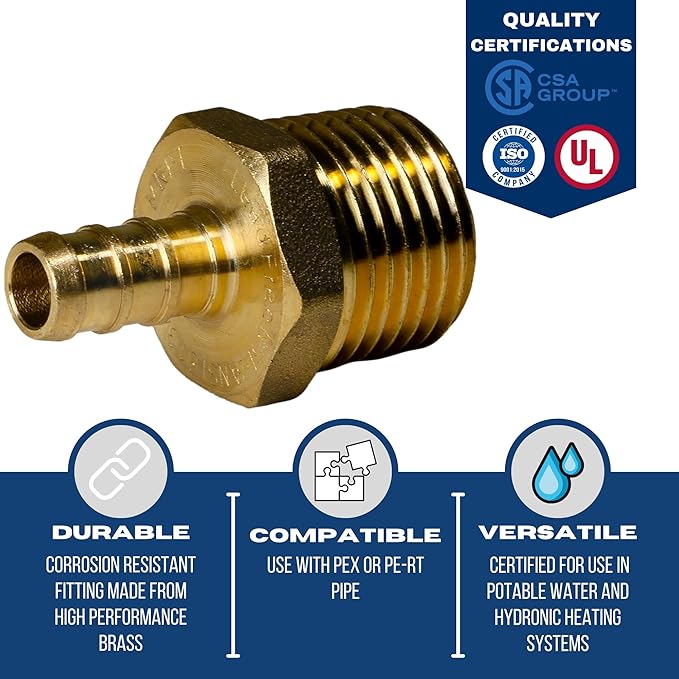 XFITTING 3/8 inch Pex x 1/2 inch Male NPT Adapter, 24-4-8=5X, 5 Pieces