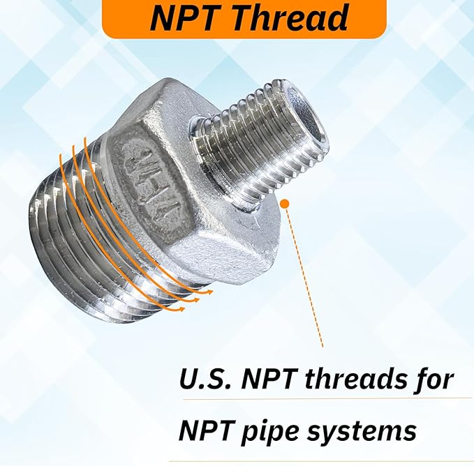2pcs 3/4" NPT x 1/4" NPT Stainless Steel Nipple, 3/4 to 1/4 Adapter Fitting Reducing Solid Hex Stainless Steel Nipple, Male Reducer for Extending and Connecting Pipes