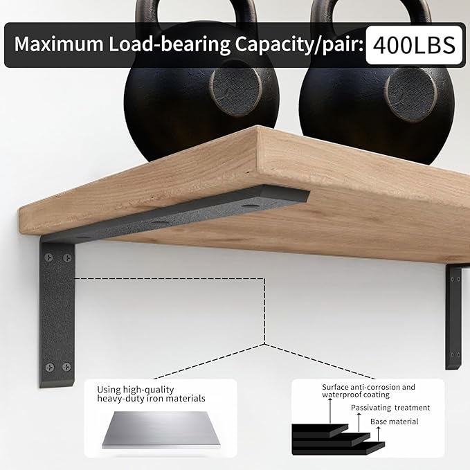 Heavy Duty Metal Countertop Brackets 18 Inch L Shape Countertops Floating Shelf Brackets 0.4 Inch Thick Granite Countertops 18"x8"x2.5" for Quartz/Granite/Wood/Concrete/Laminate Countertops (2pack)