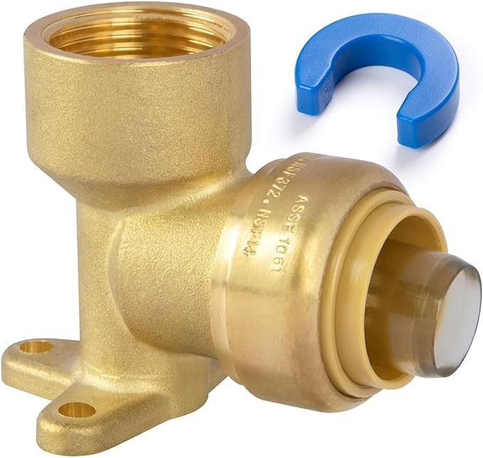 3/4" PTC to 3/4" NPT Female Drop Ear Elbow, Push to Connect Plumbing Fitting for Copper, CPVC, PEX Pipe, Brass Pex Fitting with Upgraded Stiffener, Disconnect Clip Included, NSF & UPC Certified