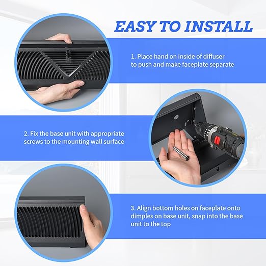4 Pcs Baseboard Register Vent 24 Inch Duct Opening Size Baseboard Vent Covers Diffuser Adjustable Corner Return Air Grille for Home Floor Wall Air Flow Control (4,Black, 24 Inch)