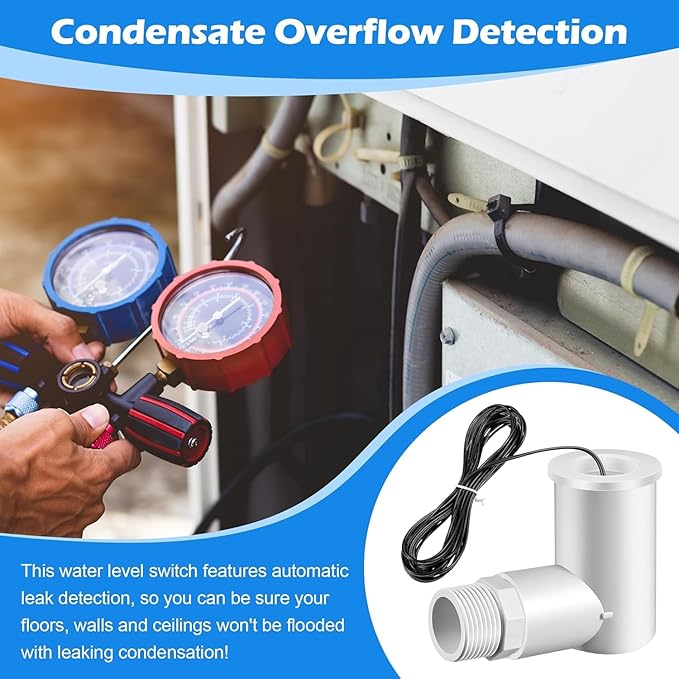 4 Pack SS2 Float Switch for Easy Installation, AC Float Switch with 3/4 Inch Adaptor and 6ft Wire, Water Level Accessory for HVAC System with Condensate Overflow Detection