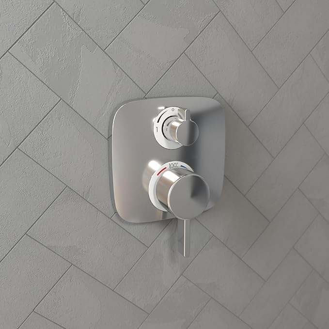 hansgrohe Ecostat E Modern Thermostatic Shower Valve Trim with Temperature Control and Diverter in Chrome, 15708001