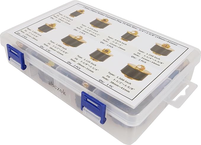 7 Sizes 16pcs Rubber Expansion Plug, Automotive Rubber Expandable Freeze Plugs Kit Fit Hole Size:3/4" 7/8" 1" 1-1/8" 1-1/4" 1-3/8" 1-1/2" (19mm~41mm)