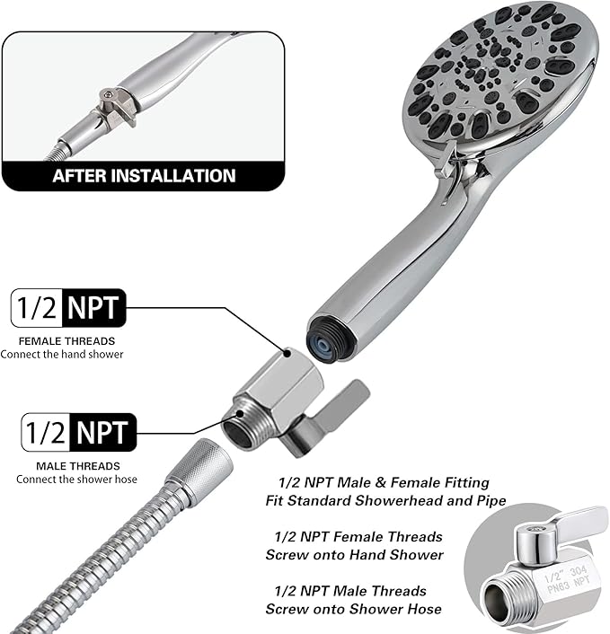 [2 Pack] Shower Head Shut Off Valve,304 Stainless Steel Mini Ball Valve NPT Thread(1/2"),Shower Head Flow Control Valve