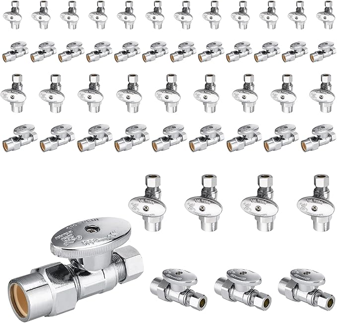 50-Pack Foskan Straight Shut off Valve,1/4 Turn Straight Stop Valve 1/2"CPVC x 3/8"OD,Chrome Plated Brass
