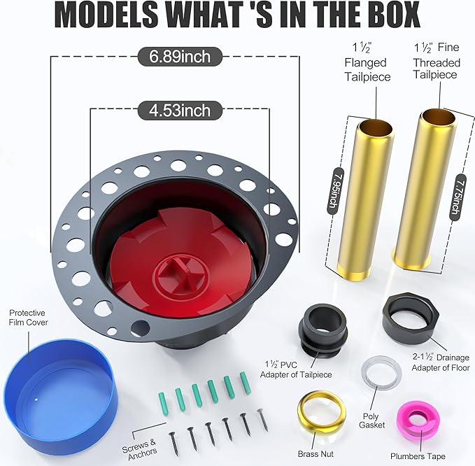 PVC Freestanding Tub Drain Kit, Bathtub Drain Rough-in Kit，Compatible with Freestanding Bathtubs, Floor Mounted Bathtubs and Island Bathtubs, with PVC Plastic Adapter and Brass Tail Pipes