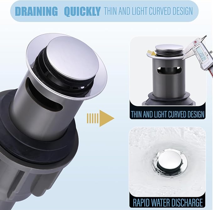 ALEASHA Bathroom Sink Drain with Overflow Vessel Sink Stopper,Pop Up Drain for Bathroom Sink Pop Up Drain Stopper for Hair Catcher,Chrome