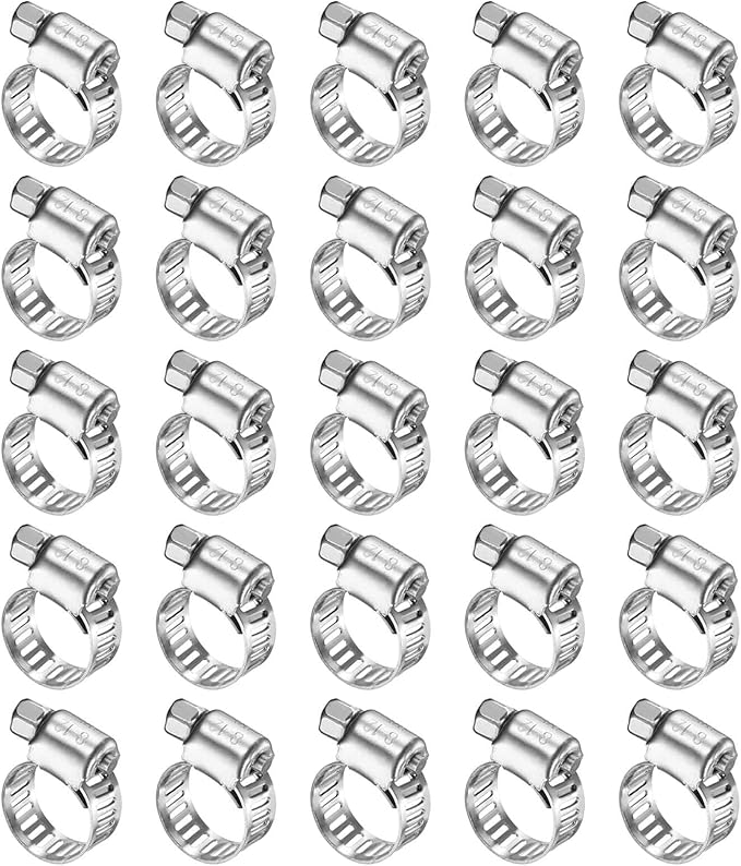 HARFINGTON 25 Pcs Hose Clamp 5/16"-15/32" (8-12mm) 304 Stainless Steel Adjustable Worm Gear Hose Clamp with Phillips Screw Assortment Kit for Fuel Line Pipe Plumbing Automotive Tube