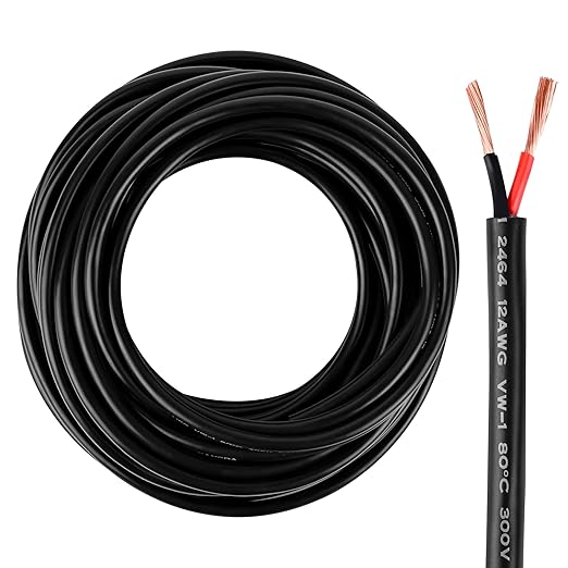 12 Gauge Wire 2 Conductor 12 AWG Electrical Wire Stranded PVC Cord Oxygen-Free Copper Cable 50FT Pure Copper Electrical Wire Cord for LED Lamp Lighting Strips Automotive…