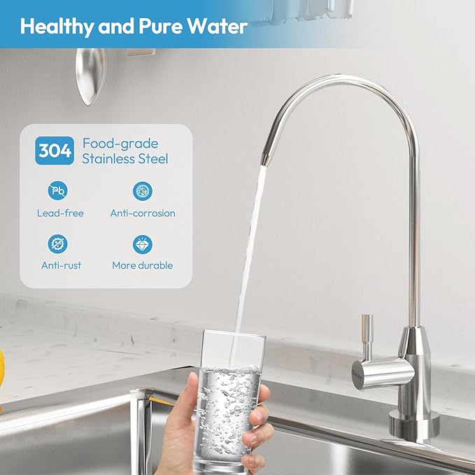 Besdor Drinking Water Faucet, Filtered Water Reverse Osmosis RO Faucet for Kitchen Sink, Non-Air Gap, Lead-Free, 304 Stainless Steel, Brushed Nickel (WF1)