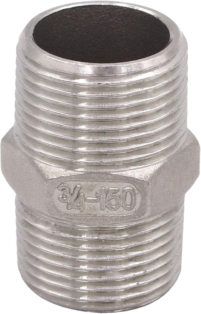 Hex Nipple 3/4 Inch Male NPT - DERPIPE Stainless Steel 304 Threaded Pipe Fitting for Brew Kit, Home Piping Application(Pack of 2)