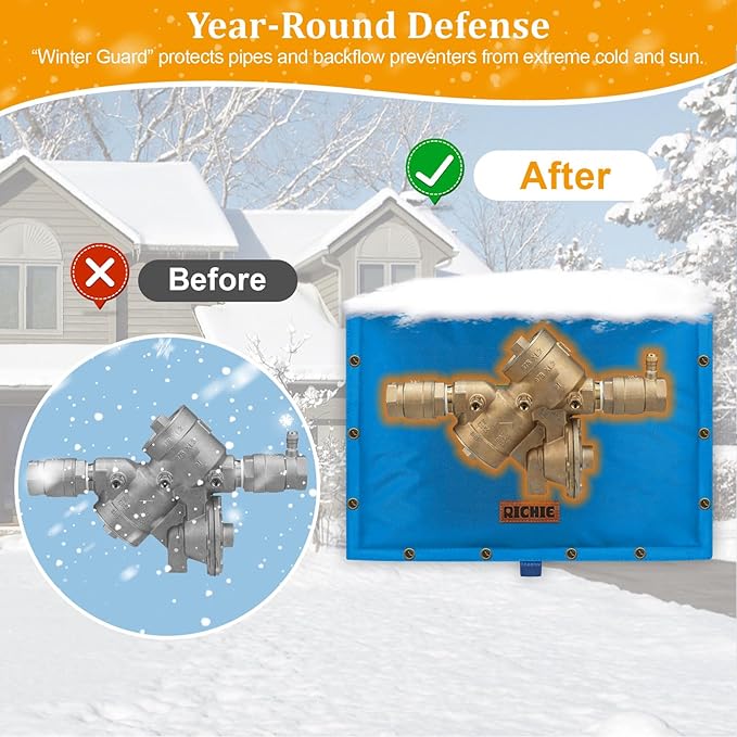 Backflow Preventer Insulated Cover (5°F) for Winter Freeze Protection, 21" W x 16" H Thickened Pressure Reducing Value & Well Pump Cover, Outdoor Waterproof Insulation Pouch for Sprinkler Valve, Blue