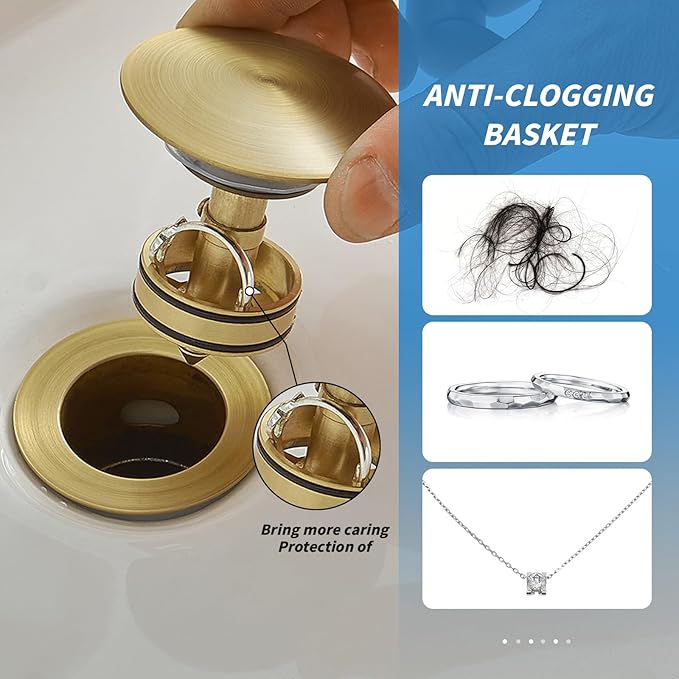 BWE Antique Pop-Up Drain Assembly with Strainer for Bathroom Vessel Vanity Faucet Bathroom Vessel Sink Drain Stopper Without Overflow Sink One-Piece