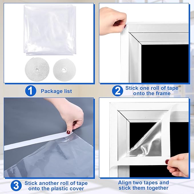 39×63inches Window Insulation for Winter, Plastic Window Cover for Winter,Thermal Window Insulation Kit for Winterizing,Thick Transparent Window Seal Film for Winter Window Covering