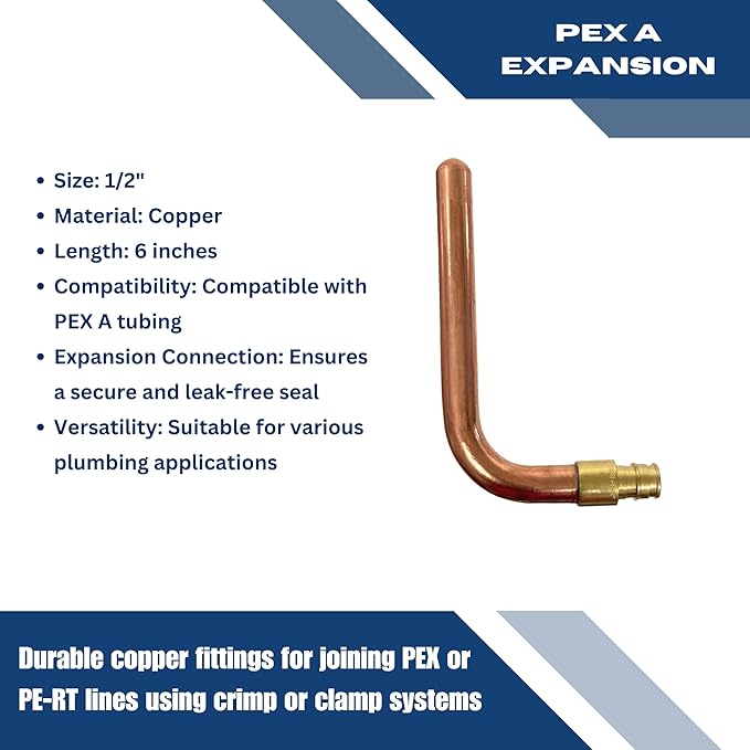 XFITTING 1/2 inch Pex A Expansion Stub Out Elbow 3.5 inch x 6 inch, F1960, Copper, 30-3-5=2X, 2 Pieces