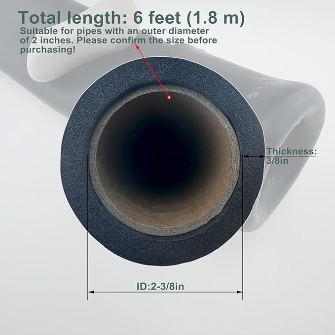 Insulation Foam Pipe 2-3/8 inches ID ,6 feet Long, Used for air Conditioning Pipe Insulation, Outdoor Water Pipes and Table Corner Protection,Black