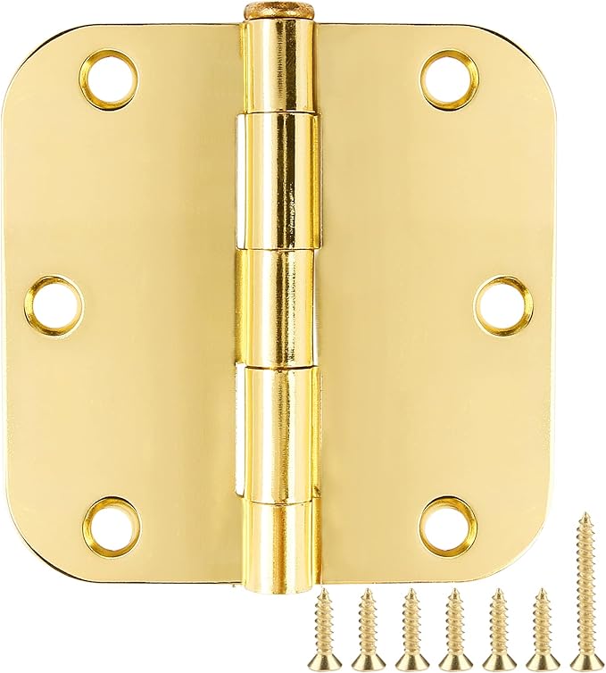 Door Hinges Polished Brass 3.5 Inch Door Hinges Gold 6 Pack 5/8" Radius Corners 3-1/2 Interior Door Hinge for Doors Bedroom Yellow Shiny Luxury Residential Door Hardware Bright Brass Hinge JIW
