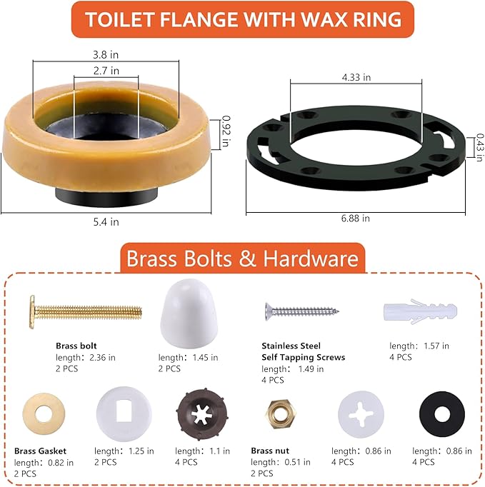 Toilet Flange Repair Kit with Wax Ring for Toilets Install or Leaking Toilet Wax Ring Replacement Kit Include Mounting Hardware Fits 3-inch or 4-inch Waste Lines
