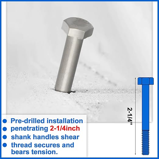 30 Pack 5/16-18 x 2-1/4'' Hex Head Cap Screw Bolt 304 Stainless Steel Half Thread External Hex Drive Screw Bolt Fastener for Wet Outdoor Metal Framing Concrete Reinforcement Trellises