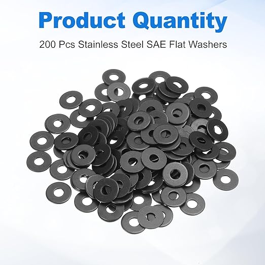uxcell 200Pcs M5 Fender Washers, Carbon Steel Flat Washer 15mm OD, 1.2mm Thickness, Metal Gasket for Screws and Bolts, Black Oxide
