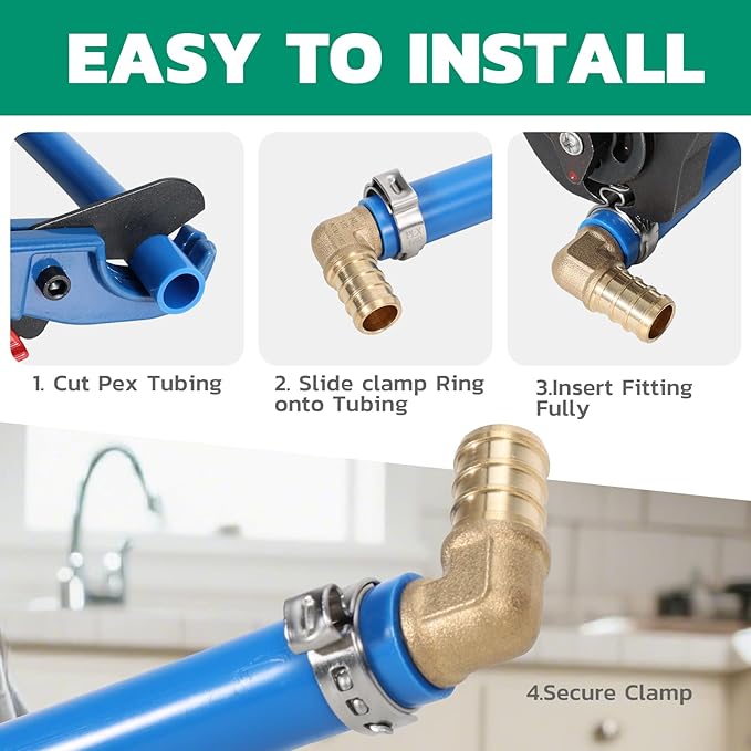 PEX Fittings 1/2 Inch, 24PCS Tee Lead-Free Brass Connectors for PEX B Pipe, NSF UPC Certified, ASTM F1807, Compatible with Crimp/Clamp Rings (Hot/Cold Water, Hydronic Heating)
