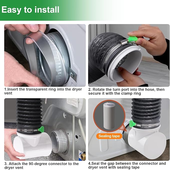 Dryer Vent Connector Kit, 90 Degree Dryer Vent Elbow, 4" ABS Elbow for 4 Inch Dryer Hose in Confined Spaces, OEM Replacement with Smooth Interior - Prevents Hose Crushing & Saves Space