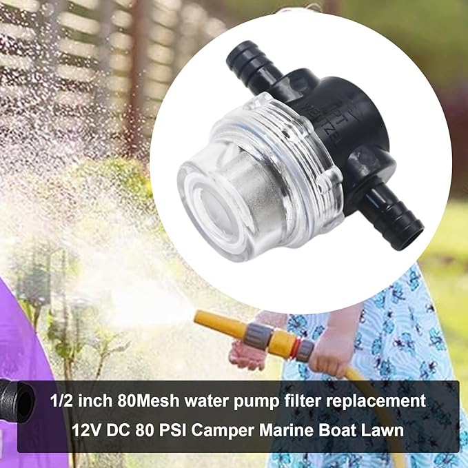 1/2 Inches Water Pump Strainer 2PCS for 12V DC 80 PSI Camper Marine Boat Lawn, 80 Mesh Filter