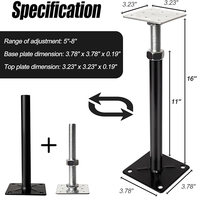 Basement Floor Jack, 11-16 inches Height Range House Floor Jacks Post Pole for Leveling, Adjustable Floor Jack for House Foundation Temporary Support