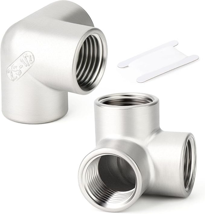 TAISHER 2PCS 304 Stainless Steel 3 Way Corner Pipe Fittings, 1/2" x 1/2" x 1/2" NPT Female Pipe Fittings