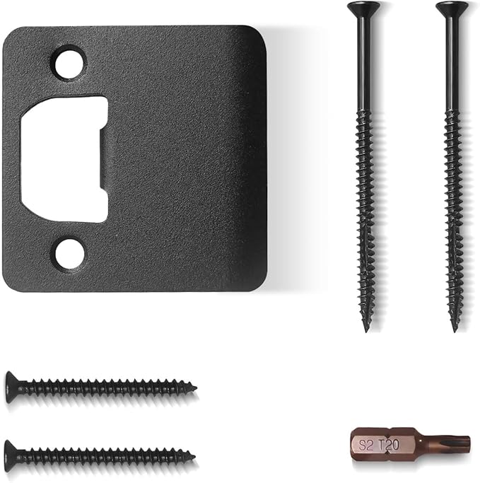 Extended Strike Plate 2-1/4" x 2-1/4", Matte Black, Heavy Duty Version with Reinforced Torx/Star Screws & Bit, Extender Lip Latch Striker for Exterior/Interior Door (Matte Black,1 Pack)