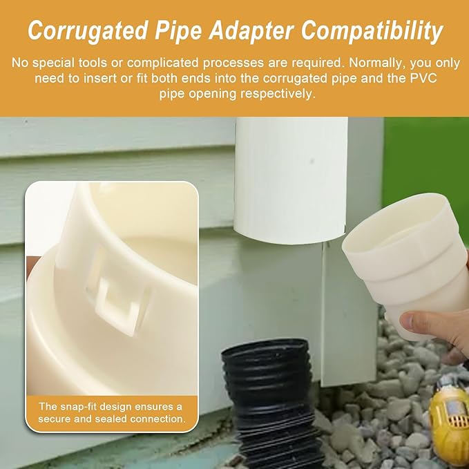4" Corrugated Pipe Adapter, Corrugated Pipe PVC Connector, Corrugated Drain Pipe Fittings Couplings (4" Corrugated to 4" SDR 35 or 4" SCH 40)