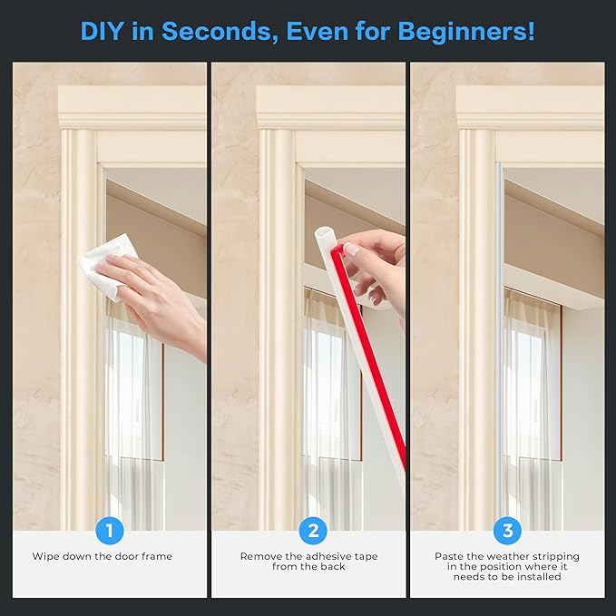 Silicone D-Shaped Weather Stripping Door Seal, 23FT Self Adhesive Door Insulation Strip, Fits Gaps up 1/4 to 15/32", for Door Frame & Window Seal (Black, 9/16" W × 15/32" T)