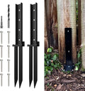 Thickened Fence Post Repair Anchor Kit, Heavy Duty Steel Fence Post Repair Stakes, Repair Tilted and Broken Wooden Posts, Double-Tube Style(2Pack/Black)