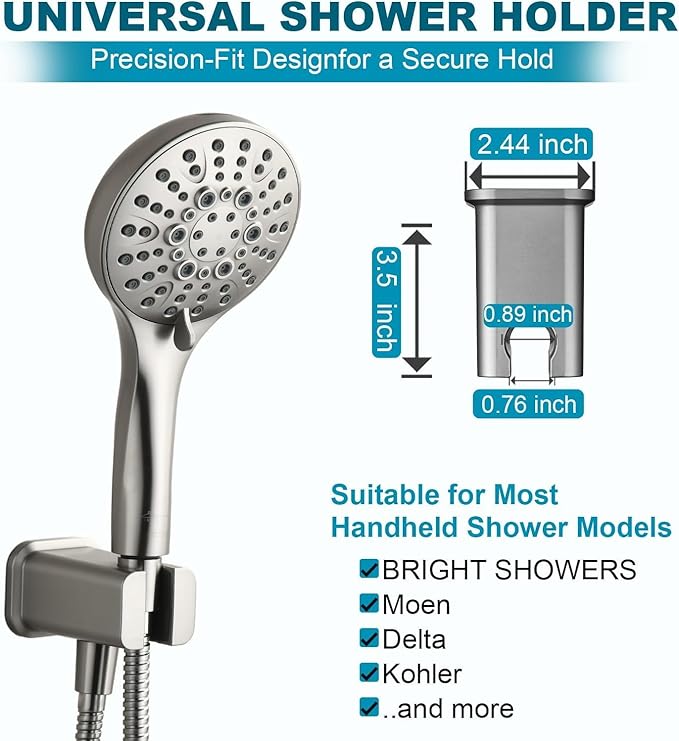BRIGHT SHOWERS Wall Supply Elbow with Shower Head Bracket for Handheld Shower Head, Brass Core Wall Mounted Water Outlet, G1/2 Connector, Brushed Nickel