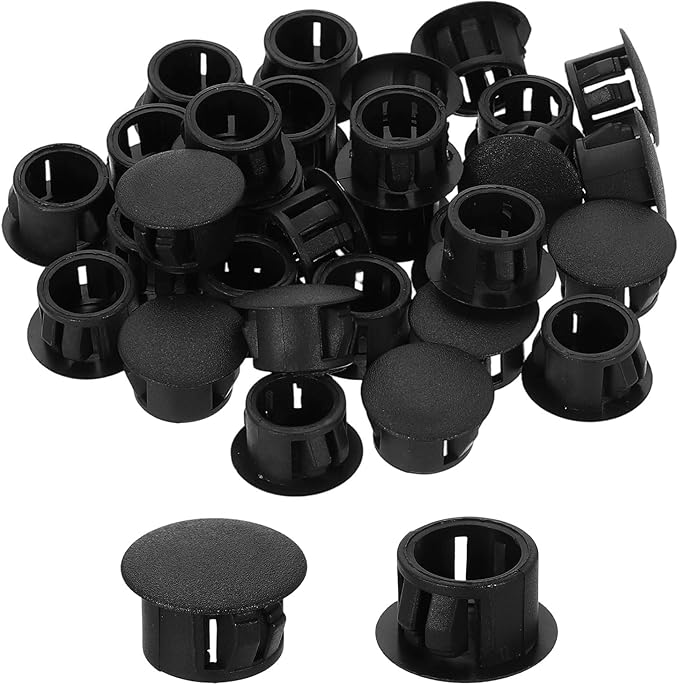 uxcell 40Pcs Plastic Hole Plugs, 13mm(1/2") Flush Type Panel Plugs, Round Snap Knockout Locking Plugs for Furniture Insert End Caps Panels, Black