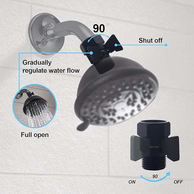 Brass Shut Off Valve, Water Flow Control Valve, Shower Head Shut Off Valve, Water Flow Control Valves G1/2 Pressure Regulator, Water Pressure Regulator in Black