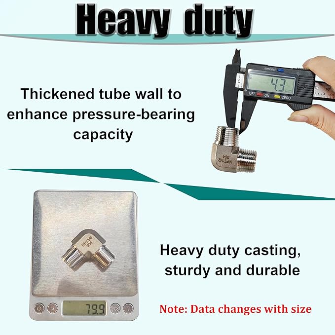 2pcs 90 Degree Street Elbow, 304 Stainless Steel Forged Barstock Street Elbow Adapter, Heavy Duty 1/2" NPT Male x 1/2" NPT Male Pipe Fitting Connector, 5800PSI (1/2" MNPT x 1/2" MNPT)