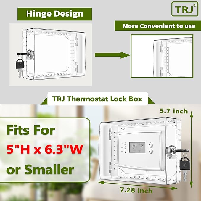TRJ 2 PCS Thermostat Lock Box with Key, Large Thermostat Cover with Lock for Thermostat on Wall, AC Control Lock Box Cover with Key, Air Conditioner Lockbox Fits Thermostats 5" H x 6.3" W or Smaller
