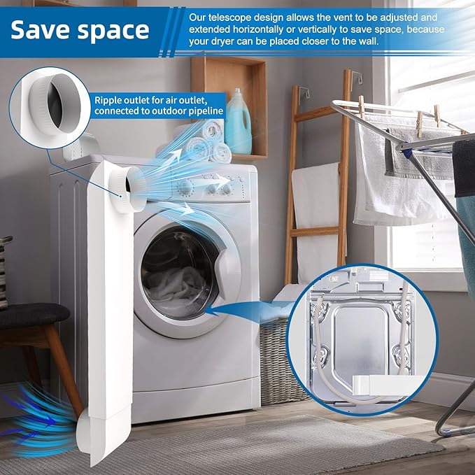 OEM Upgraded 25-55 in Adjustable Periscope Dryer Vent，stainless steel Dryer Vent, Fit for all 4in Dryer Vent Outlet,for tight space square duct dryer vent pipe,Telescoping Dryer Vent Kit (white）