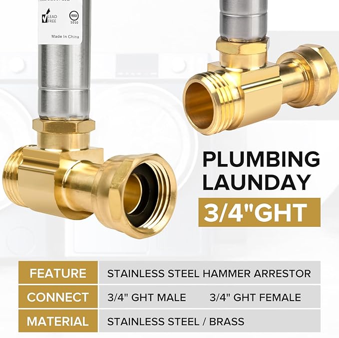 (Pack of 2) JEAPHA Stainless Steel Water Hammer Arrestor For Washing Machine 3/4 Inch Swivel FHT x 3/4 Inch MHT