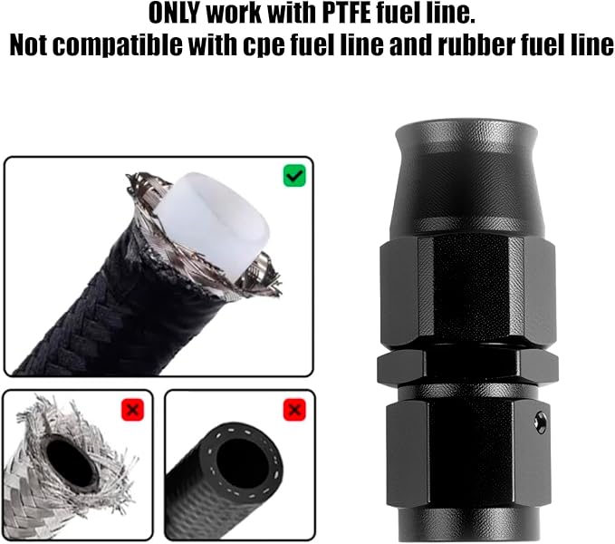 6AN PTFE Hose End Fitting Straight Swivel Only for PTFE Hose Aluminum Black 4PCS