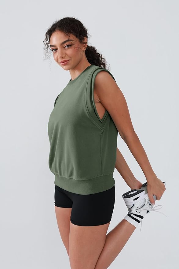 Workout Tank Tops Woman Crew Neck Athletic Tops Cotton Sweatshirt Loose Fit Muscle Tanks Runnning Gym Sports Shirt