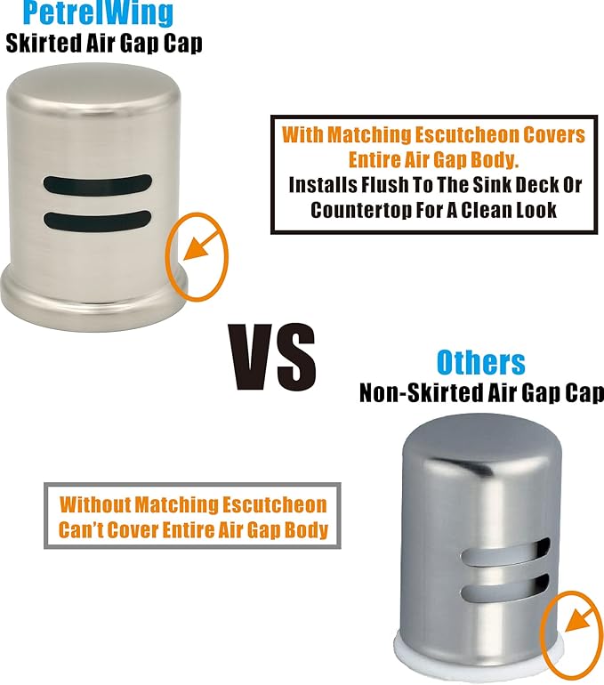 Satin Nickel Dishwasher Air Gap Cover only, Skirted, Replacement air gap dishwasher,Solid Brass, Satin Nickel Finish