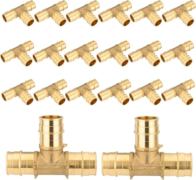 20-Pack HeSun 3/4 Inch Brass PEX-A Expansion Fitting Tee, 3/4"x3/4"x3/4" PEX-A Tee, ASTM F1960(PEX1960043-20)