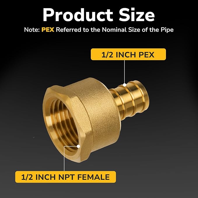 12 Pack Pex Fittings, 1/2" Female NPT to 1/2" Pex Male Adapter, Heavy-Duty Brass Crimp Fittings for PEX Pipes with Leak-Resistant Construction, NSF & UPC Certified
